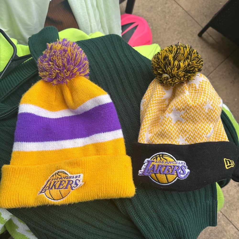Los Angeles Lakers Pom Beanie Set - Purple and Yellow